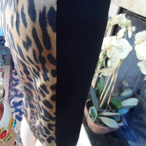 Escada Black & Brown Leopard Print Ruched Surplice Sheath Dress Size EU 38- US 8 - Picture 13 of 16